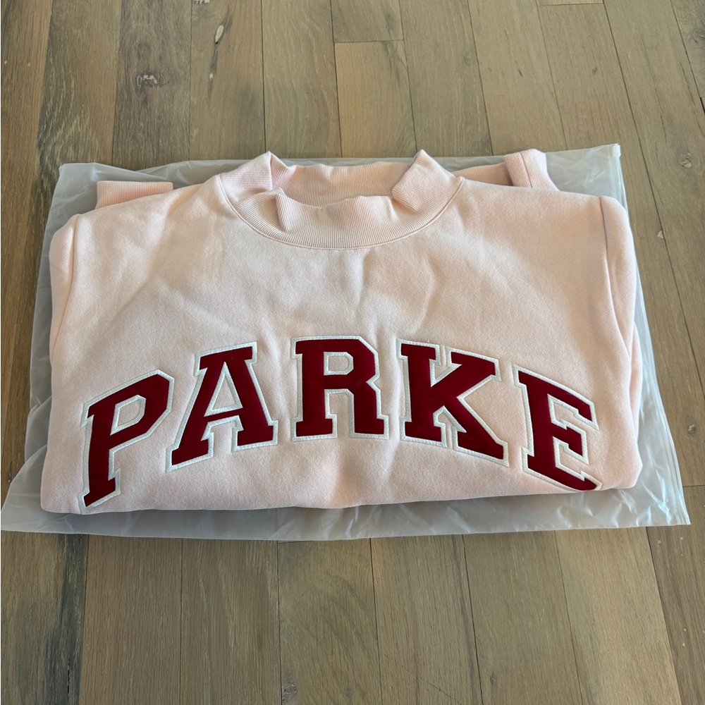 Parke varsity mockneck in peony/crimson L/XL